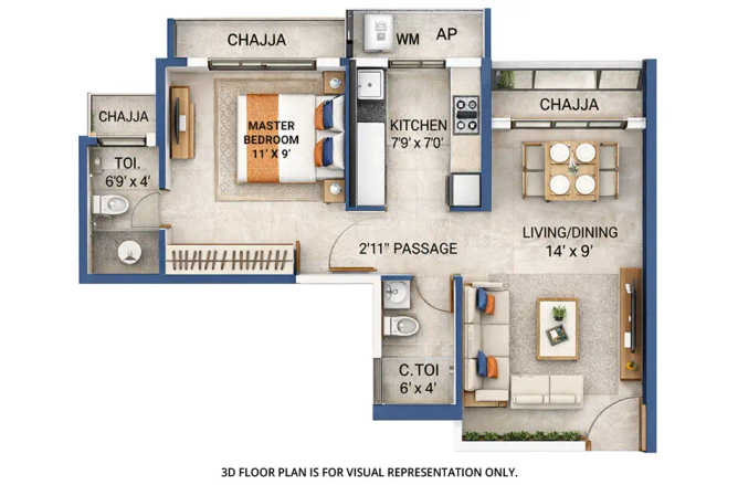 Tricity Aura Kalamboli - Floor plan 1 BHK  Sq.ft