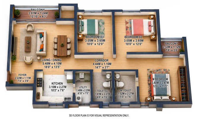 Godrej Lakeside Orchard Sarjapura - Floor plan 3 BHK 1508 Sq.ft
