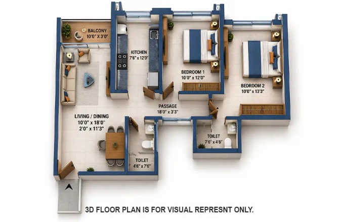 Supreme Boulevard Chembur - Floor plan 2 BHK 758 Sq.ft