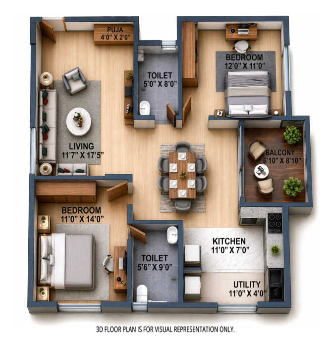 Abhee Kings Court Sarjapura - Floor plan 2 BHK 1255 Sq.ft