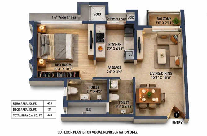 GHP Suncity Powai - Floor plan 1 BHK 444 Sq.ft