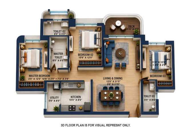 Lodha Aureus Sewri - Floor plan 3 BHK 1158 Sq.ft
