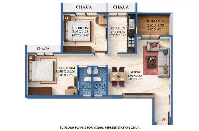 EV 23 Malibu West Kopar Khairane - Floor plan 2 BHK 674 Sq.ft