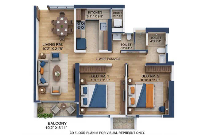Siddha Sky Wadala - Floor plan 2 BHK 717 Sq.ft