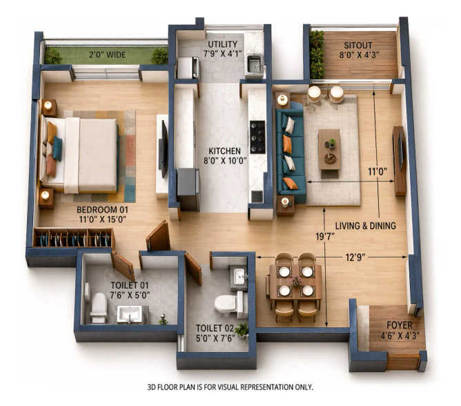 Goyal Orchid Salisbury Panathur - Floor plan 1 BHK 970 Sq.ft