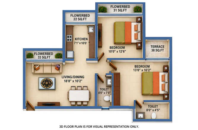 Akshar Alvario Nerul - Floor plan 2 BHK 750 Sq.ft