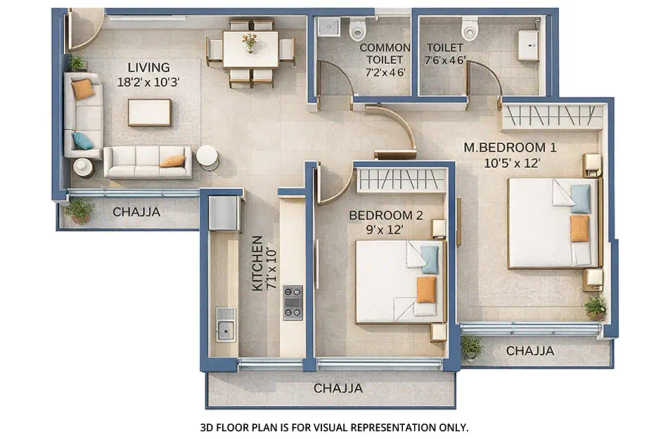 Tricity Eros Kharghar - Floor plan 2 BHK 732 Sq.ft