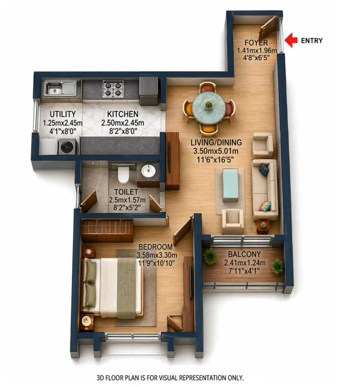 Brigade Lakecrest Battarahalli - Floor plan 1 BHK 775 Sq.ft