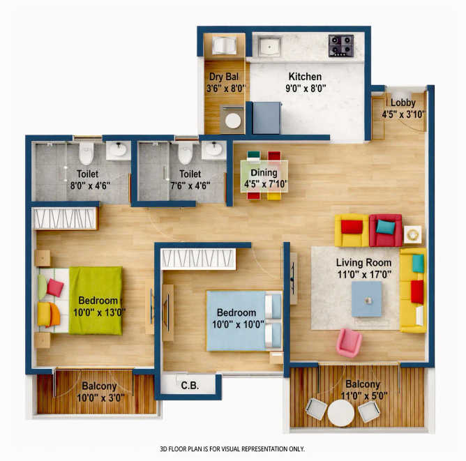 Kohinoor Viva City Dhanori - Floor plan 2 BHK 680 Sq.ft