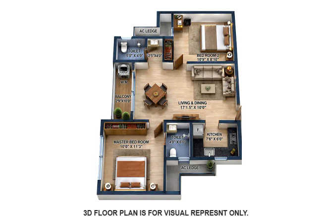 Urbanrise The World Of Joy Siruseri - Floor plan 2 BHK 865 Sq.ft