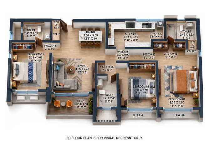 Nahar Chandi Valley Powai - Floor plan 3 BHK 1067 Sq.ft