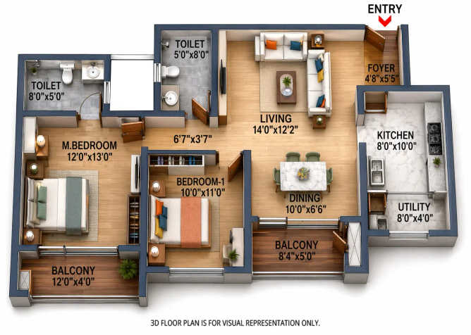 Sattva Songbird Budigere Cross - Floor plan 2 BHK 1285 Sq.ft