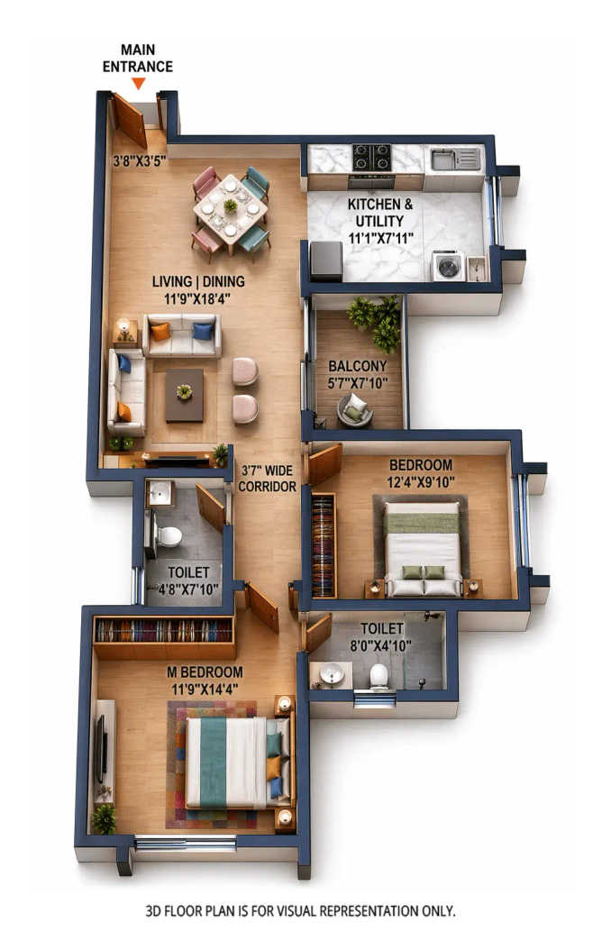 Concorde Neo Thanisandra - Floor plan 2 BHK 1125 Sq.ft