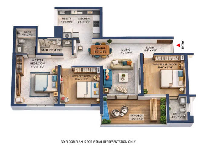 Vj Palladio Presidential Suite Balewadi - Floor plan 3 BHK 1125 Sq.ft