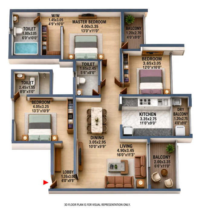 Venkatesh Laurel Shivajinagar - Floor plan 3 BHK 1277 Sq.ft