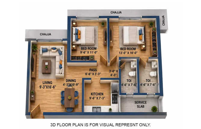 Ruparel Vivanza Byculla - Floor plan 2 BHK 642 Sq.ft