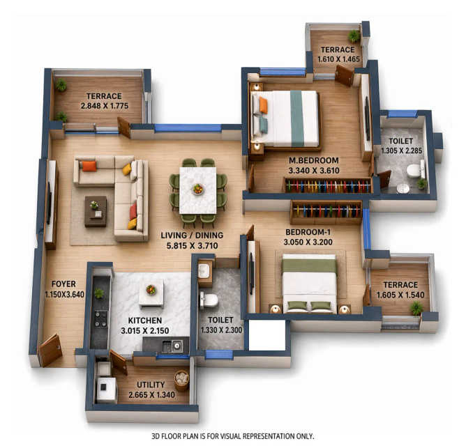 Purva Silversands Mundhwa - Floor plan 2 BHK 669 Sq.ft