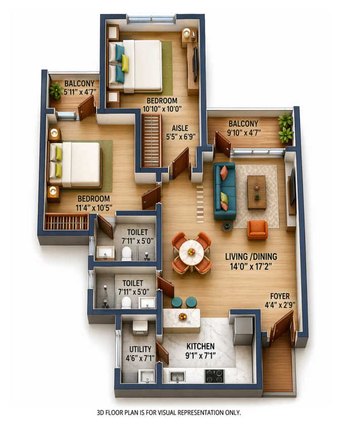Century Kindle Yelahanka - Floor plan 2 BHK  Sq.ft