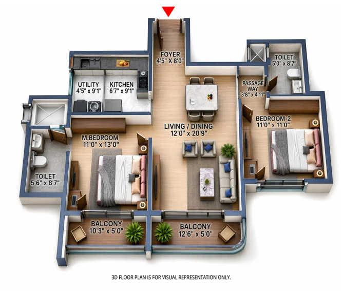 Sattva City Doddajala - Floor plan 2 BHK 1319 Sq.ft