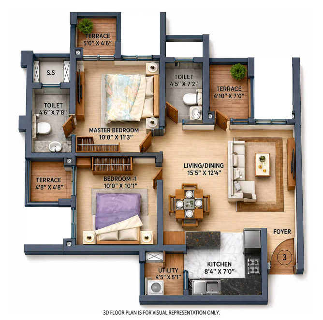 Purva Emerald Bay Mundhwa - Floor plan 2 BHK 669 Sq.ft