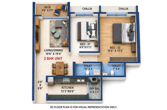 Sai World Pyramid Nerul - Floor plan 2 BHK 800 Sq.ft