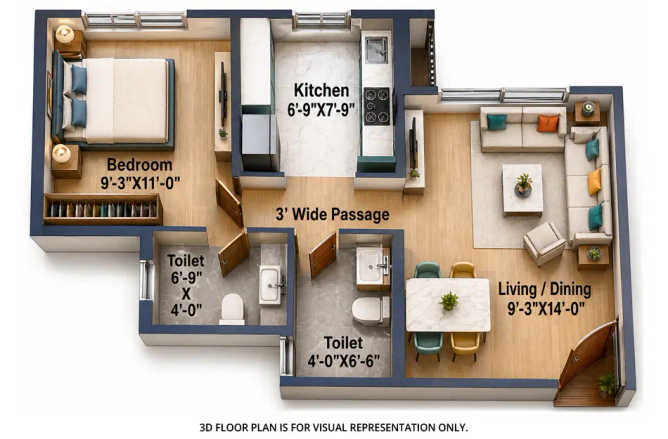 Sunteck Forest World Vasind - Floor plan 1 BHK 379 Sq.ft