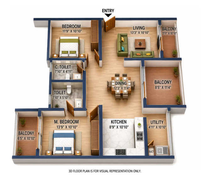 ELV High Garden Whitefield - Floor plan 2 BHK 1086 Sq.ft