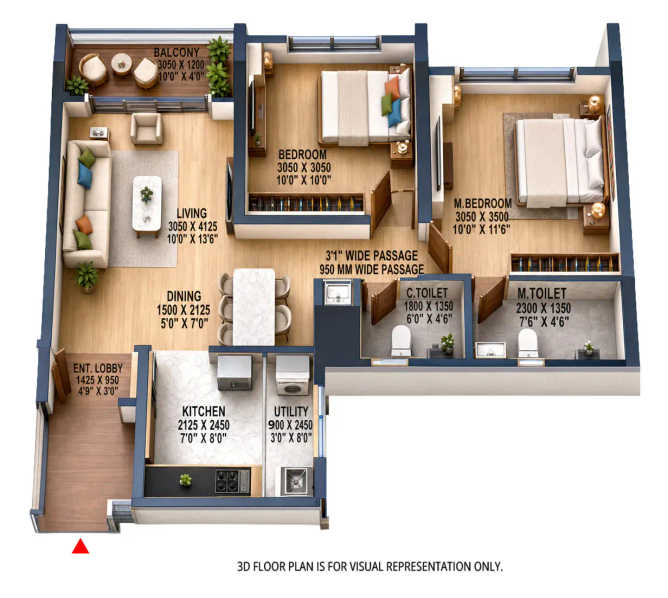 Goyal My Home Sanctuary Mamurdi - Floor plan 2 BHK 638 Sq.ft