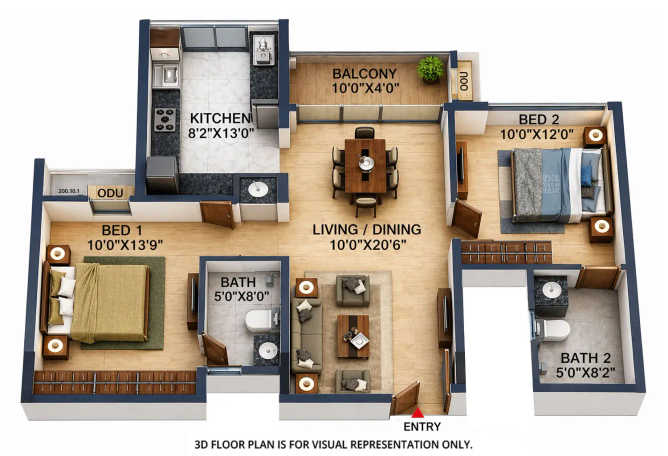 Casagrand Highclere Kovur - Floor plan 2 BHK 1056 Sq.ft