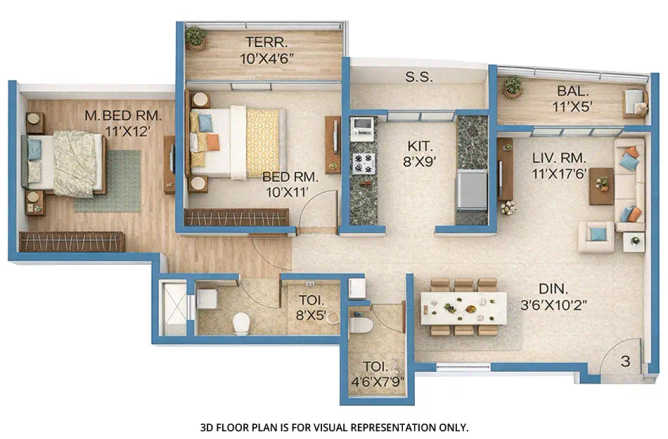Sai World Empire Kharghar - Floor plan 2 BHK 791 Sq.ft