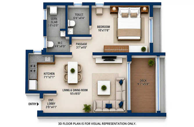 Aurum Q Islands Ghansoli - Floor plan 1 BHK 505 Sq.ft
