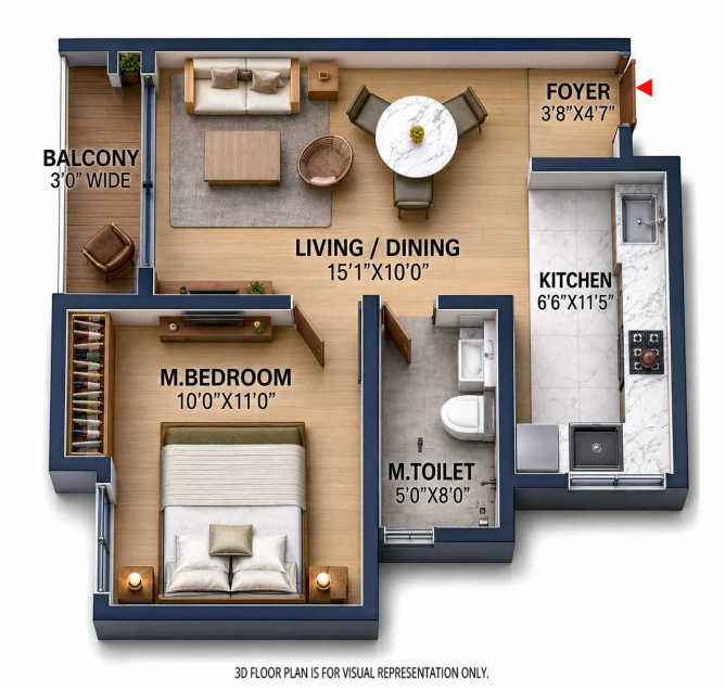Prestige Evergreen Whitefield - Floor plan 1 BHK 650 Sq.ft