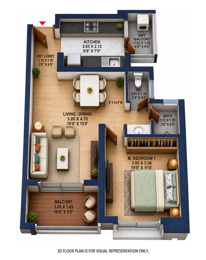 Godrej Park World Hinjewadi - Floor plan 1 BHK 542 Sq.ft