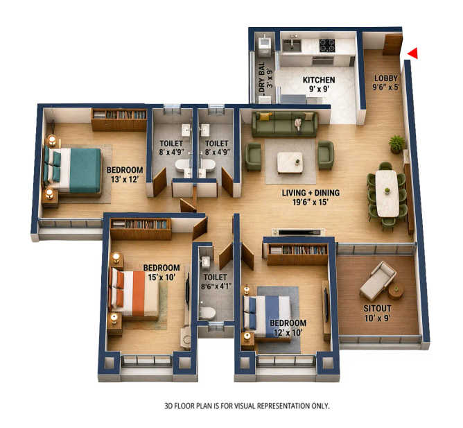 Utsav The Address Baner - Floor plan 3 BHK 1193 Sq.ft
