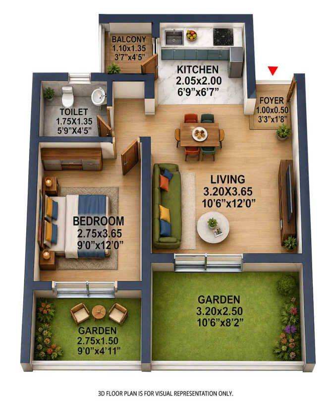 Rohan Ipsita Hinjewadi - Floor plan 1 BHK 393 Sq.ft