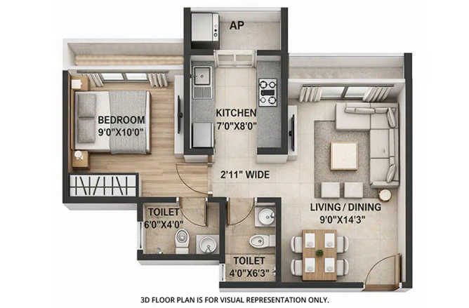Sai Proviso Atlantis Kharghar - Floor plan 1 BHK 388 Sq.ft