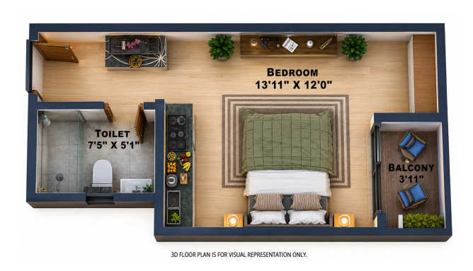 Sattva Lumina Yelahanka - Floor plan Studio 424 Sq.ft