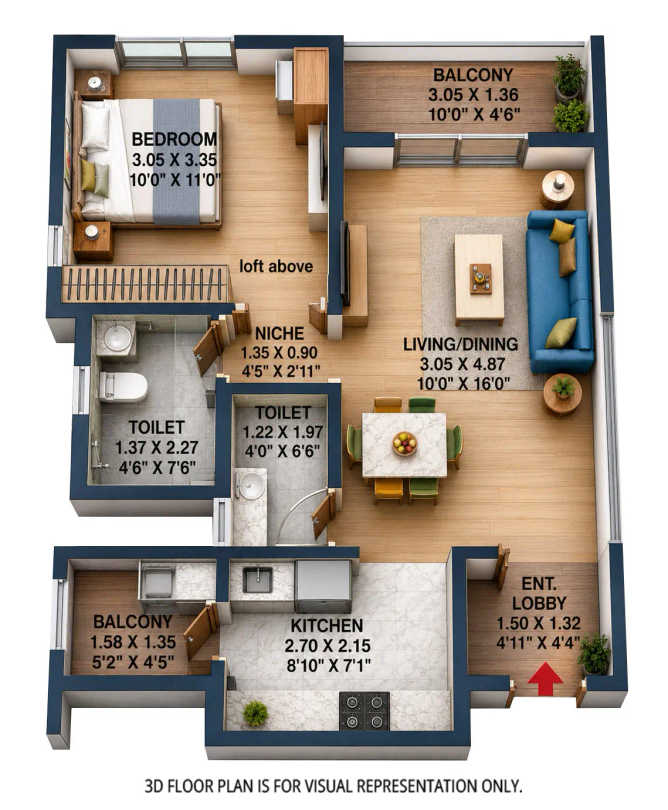Godrej Emerald Waters Pimpri Chinchwad - Floor plan 1 BHK 521 Sq.ft