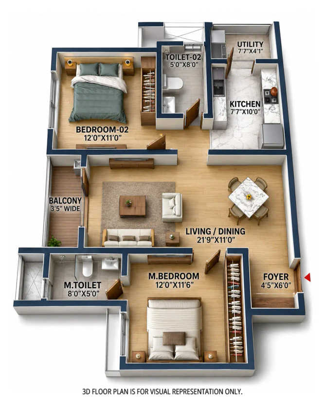 Prestige Evergreen Whitefield - Floor plan 2 BHK 1174 Sq.ft