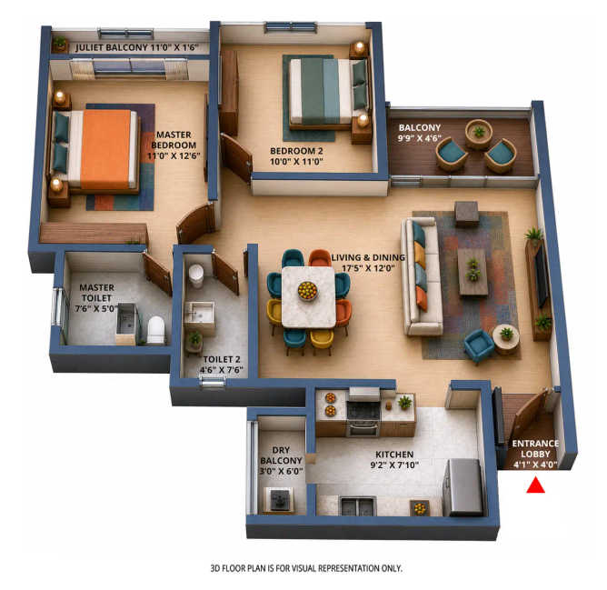 Skyi Manas Lake Bhugaon - Floor plan 2 BHK 726 Sq.ft