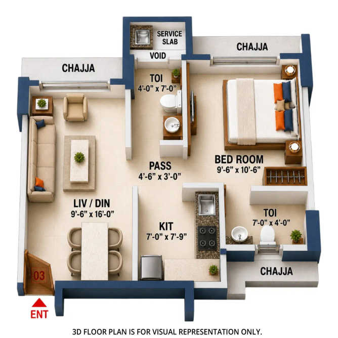Ruparel Urbana Kurla - Floor plan 1 BHK 390 Sq.ft
