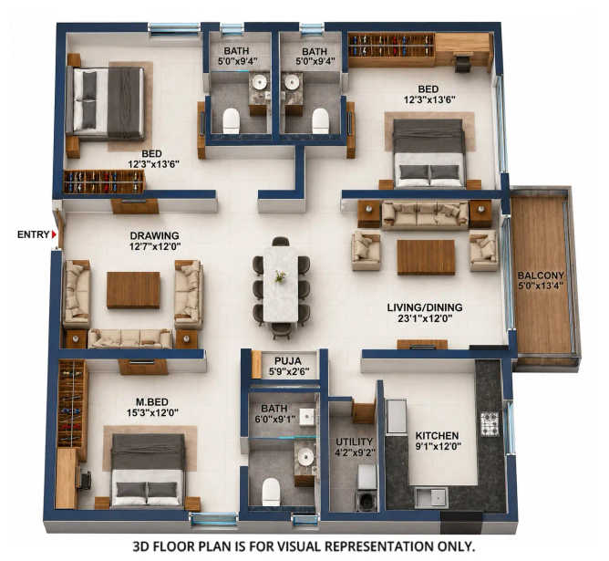 Casagrand Evon Kompally - Floor plan 3 BHK  Sq.ft