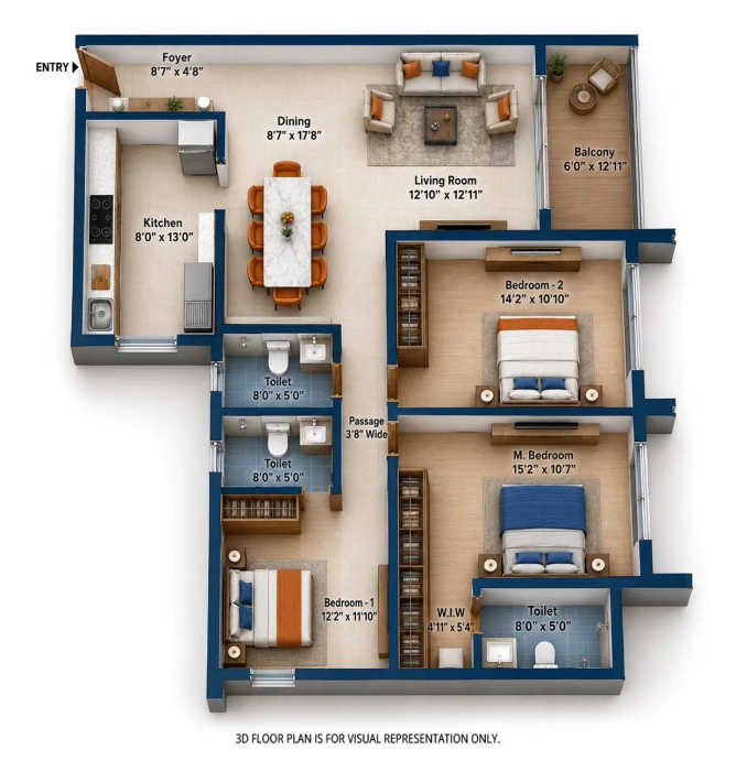 Embassy Greenshore Devanahalli - Floor plan 3 BHK 1750 Sq.ft