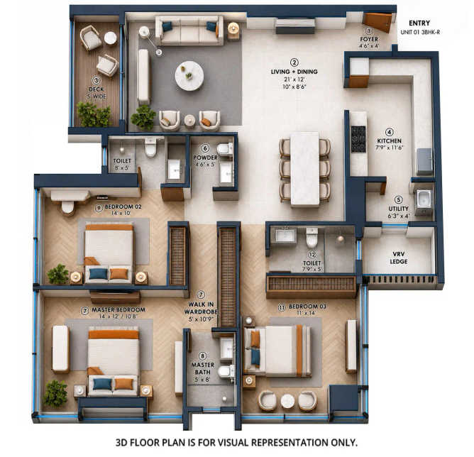Tribeca The Edge Parel - Floor plan 3 BHK 1195 Sq.ft