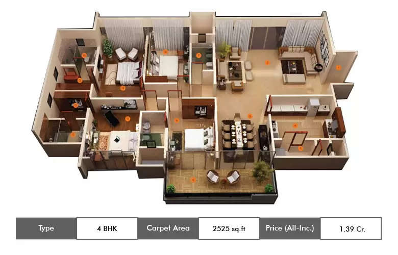 Floor plan for 4 BHK