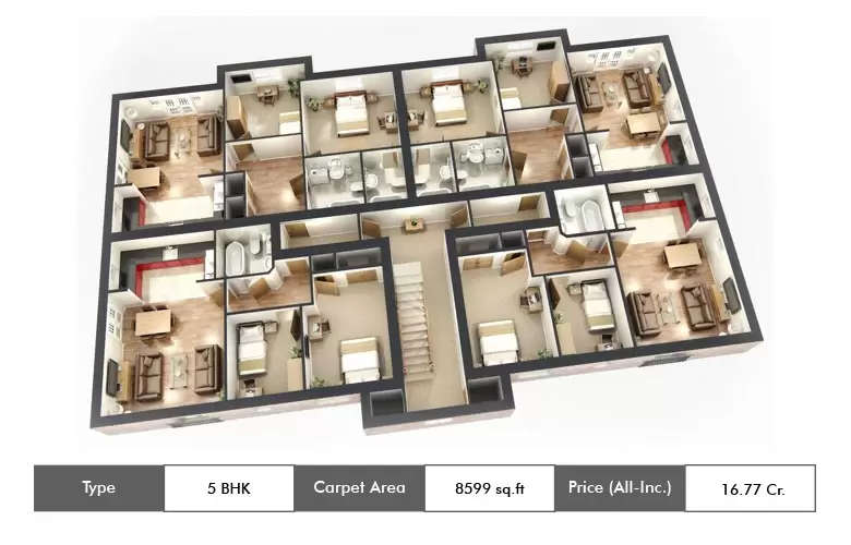 Floor plan for 5 BHK