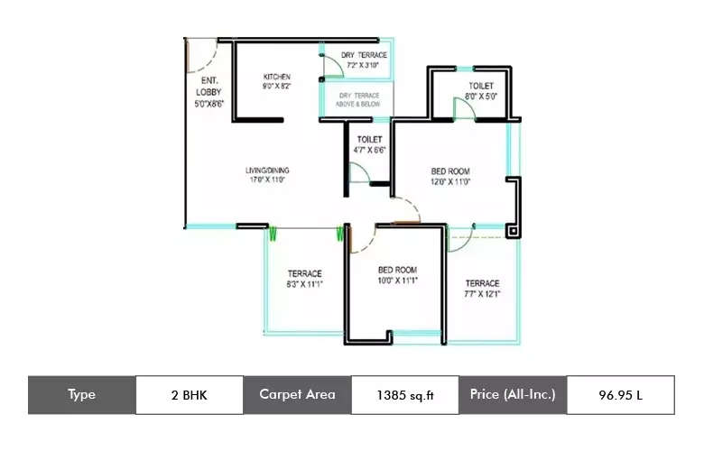 Floor plan for 2 BHK