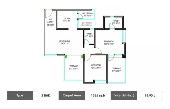 Majestique Navkaar Kondhwa - Floor plan 2 BHK 1385 Sq.ft