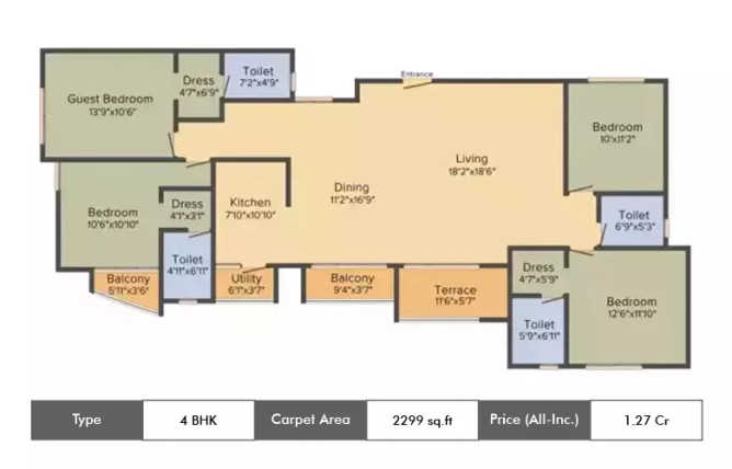 Kolte Patil Mirabilis Krishnarajapura - Floor plan 4 BHK 2299 Sq.ft