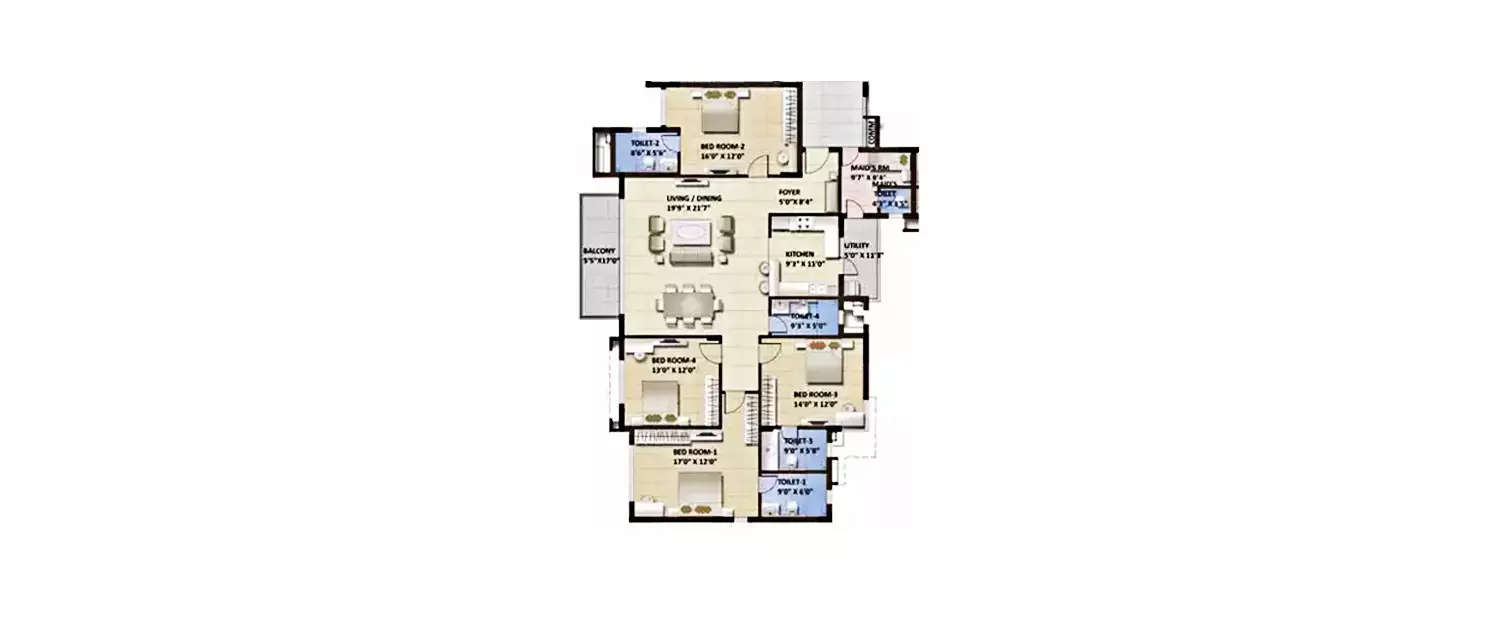 Floor plan for 4 BHK